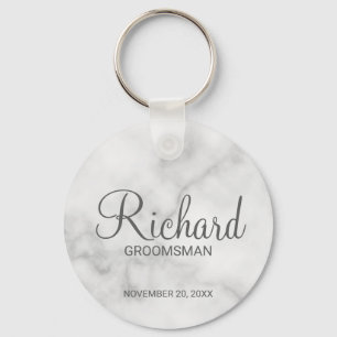 White Marble Modern Script Personlig Groomsman Nyckelring