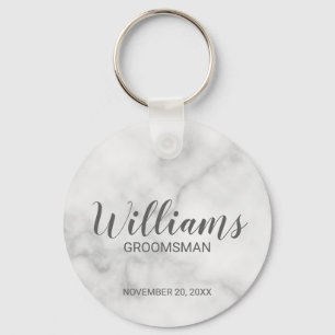 White Marble Modern Script Personlig Groomsman Nyckelring