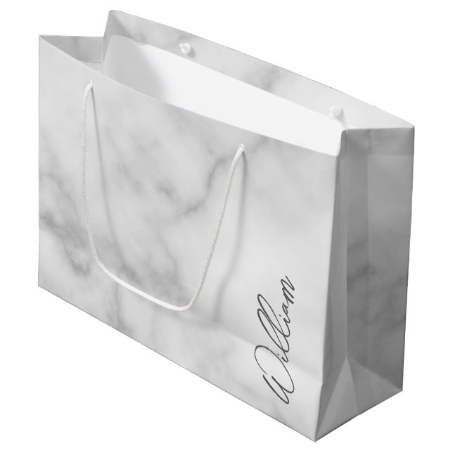 White Marble Modern Script Personlig Namn (Framsidan Vinklad)