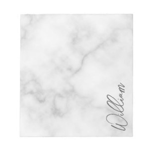 White Marble Modern Script Personlig Namn Anteckningsblock
