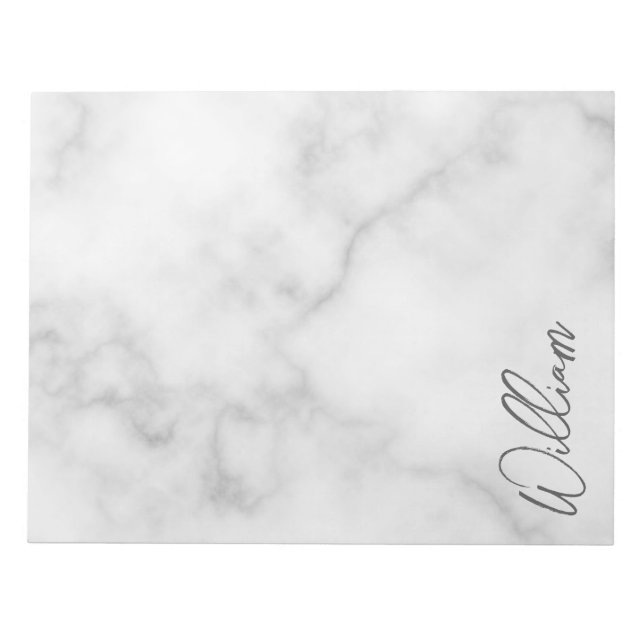 White Marble Modern Script Personlig Namn Anteckningsblock (Framsida)