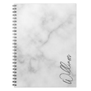 White Marble Modern Script Personlig Namn Anteckningsbok