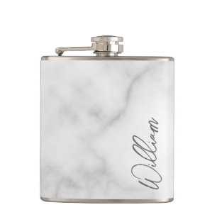 White Marble Modern Script Personlig Namn Fickplunta