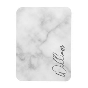 White Marble Modern Script Personlig Namn Magnet
