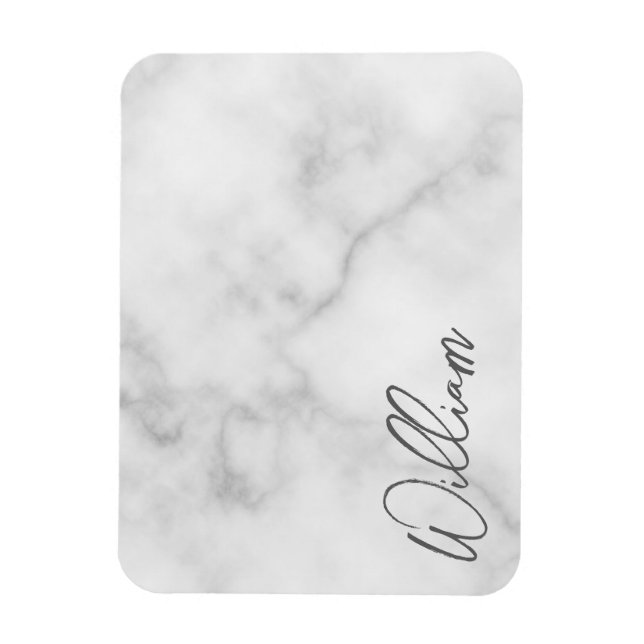 White Marble Modern Script Personlig Namn Magnet (Vertikal)