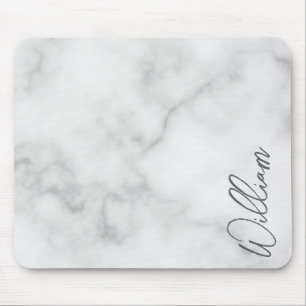 White Marble Modern Script Personlig Namn Musmatta