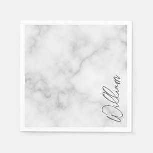 White Marble Modern Script Personlig Namn Pappersservett