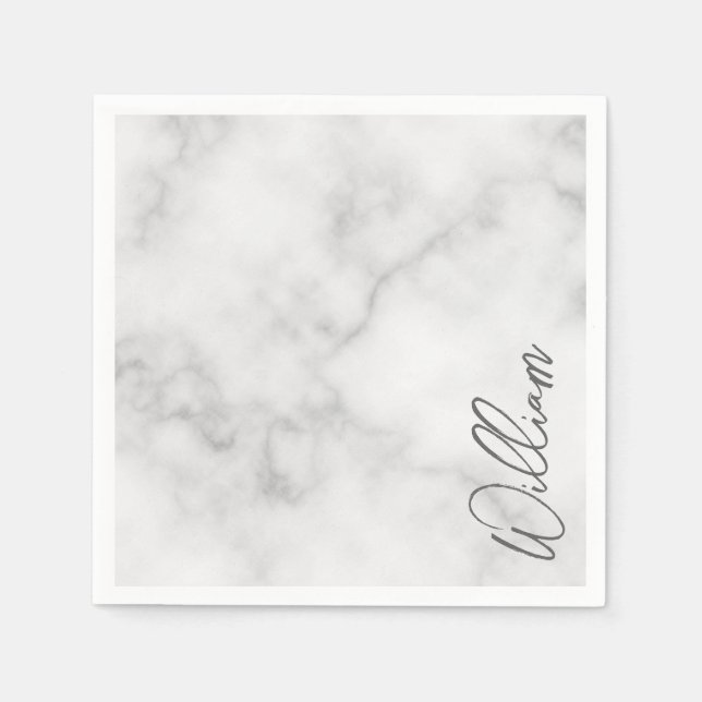 White Marble Modern Script Personlig Namn Pappersservett (Framsidan)