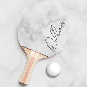 White Marble Modern Script Personlig Namn Pingisracket