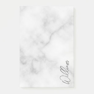White Marble Modern Script Personlig Namn Post-it Block