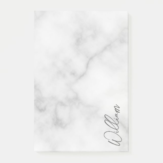 White Marble Modern Script Personlig Namn Post-it Block (Framsida)
