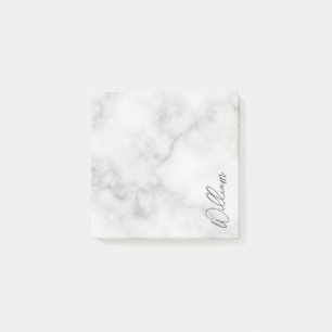 White Marble Modern Script Personlig Namn Post-it Block