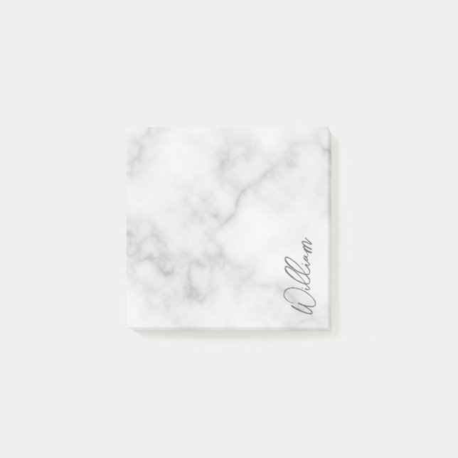 White Marble Modern Script Personlig Namn Post-it Block (Framsida)