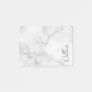 White Marble Modern Script Personlig Namn Post-it Block