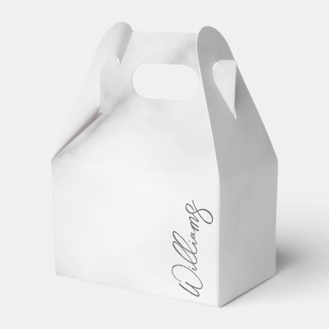 White Marble Modern Script Personlig Namn Presentaskar (Framsidan Sidan)