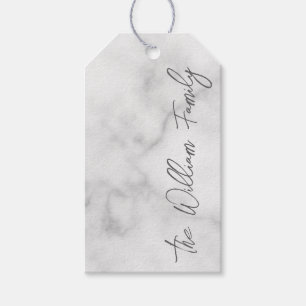White Marble Modern Script Personlig Namn Presentetikett