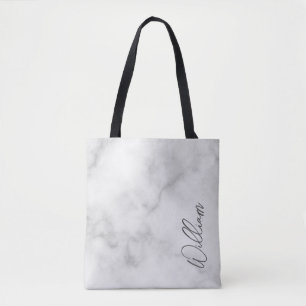 White Marble Modern Script Personlig Namn Tygkasse