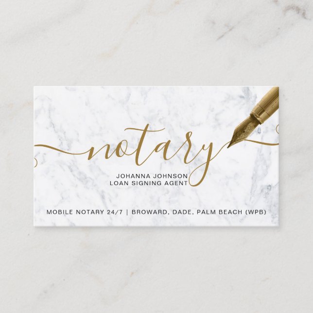 White Marble Notary-lån chic guld typografi Visitkort (Framsida)