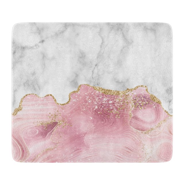 White Marble Pastel Rosa Agate Guld Glitter (Framsidan)