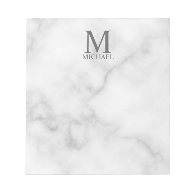 White Marble Personlig Monogram och Namn Anteckningsblock (Framsida)