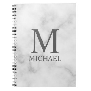 White Marble Personlig Monogram och Namn Anteckningsbok