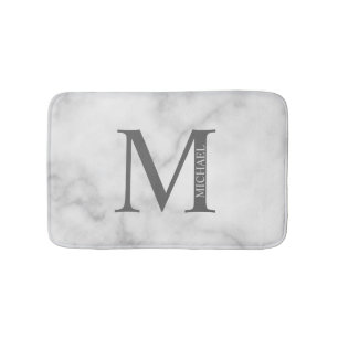 White Marble Personlig Monogram och Namn Badrumsmatta