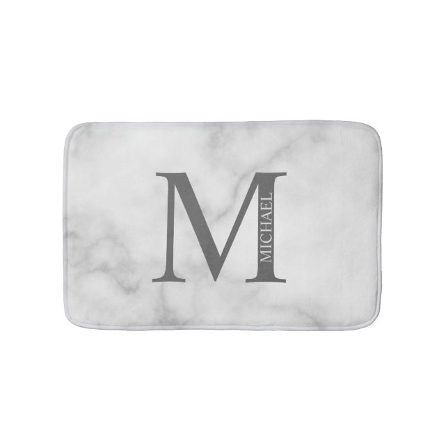 White Marble Personlig Monogram och Namn Badrumsmatta (Framsidan)