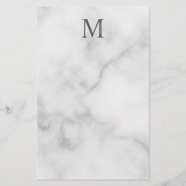 White Marble Personlig Monogram och Namn Brevpapper (Framsida)