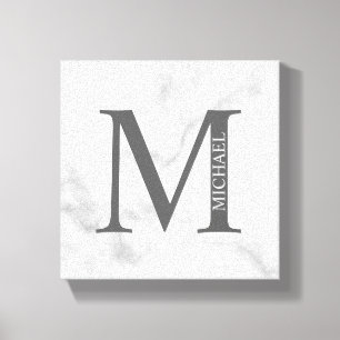 White Marble Personlig Monogram och Namn Canvastryck
