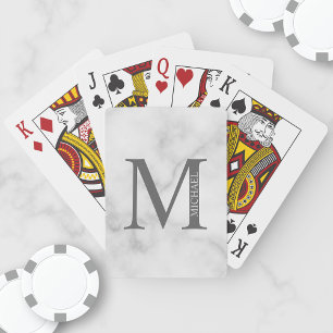 White Marble Personlig Monogram och Namn Casinokort