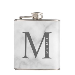 White Marble Personlig Monogram och Namn Fickplunta