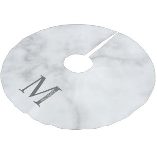 White Marble Personlig Monogram och Namn Julgransmatta Borstad Polyester