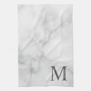 White Marble Personlig Monogram och Namn Kökshandduk