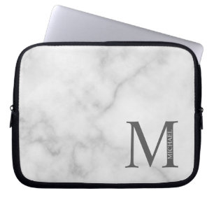 White Marble Personlig Monogram och Namn Laptop Fodral