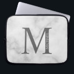 White Marble Personlig Monogram och Namn Laptop Fodral<br><div class="desc">Personlig Monogram- och Namn-presentationer med personlig monogram och namn i klassiskt serif font stil.</div>