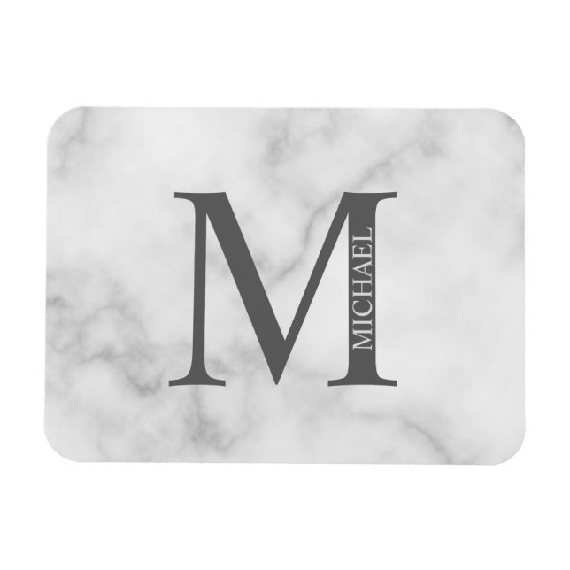 White Marble Personlig Monogram och Namn Magnet (Horisontell)