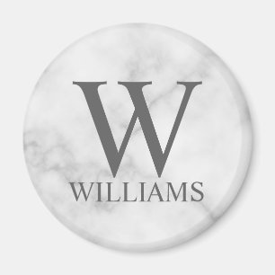 White Marble Personlig Monogram och Namn Magnet