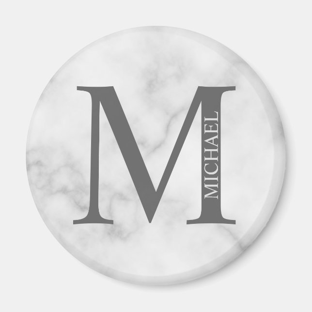 White Marble Personlig Monogram och Namn Magnet (Framsidan)