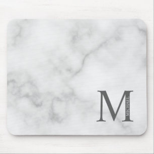 White Marble Personlig Monogram och Namn Musmatta