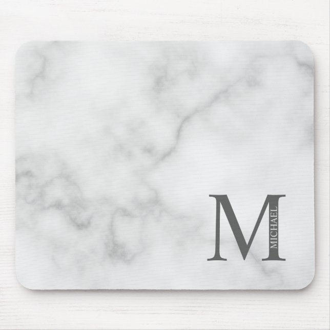 White Marble Personlig Monogram och Namn Musmatta (Framsidan)