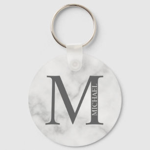 White Marble Personlig Monogram och Namn Nyckelring
