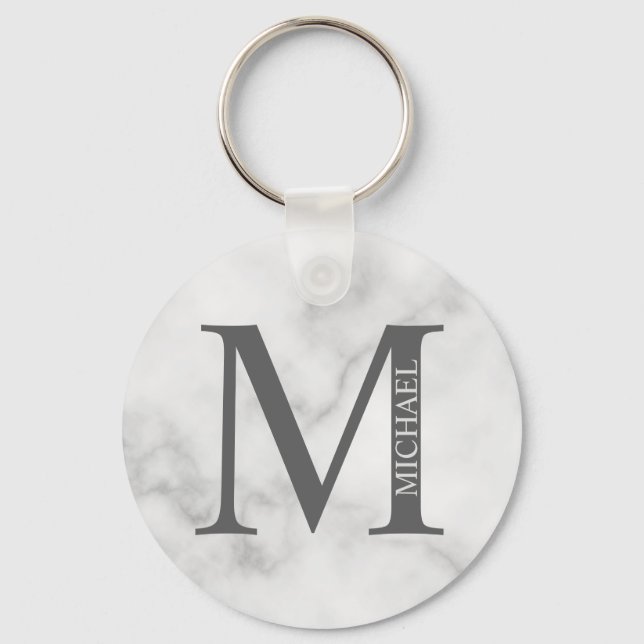 White Marble Personlig Monogram och Namn Nyckelring (Framsida)
