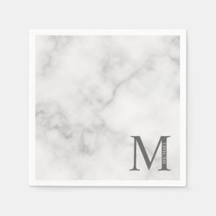 White Marble Personlig Monogram och Namn Pappersservett