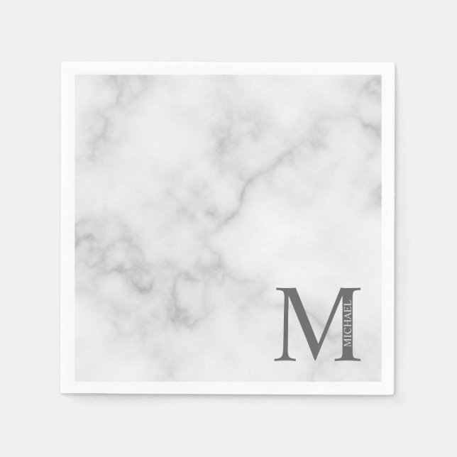 White Marble Personlig Monogram och Namn Pappersservett (Framsidan)