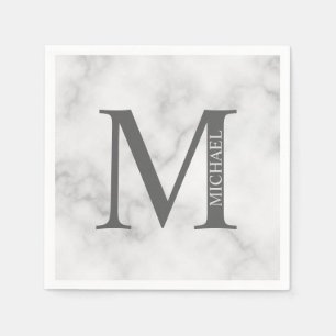 White Marble Personlig Monogram och Namn Pappersservett