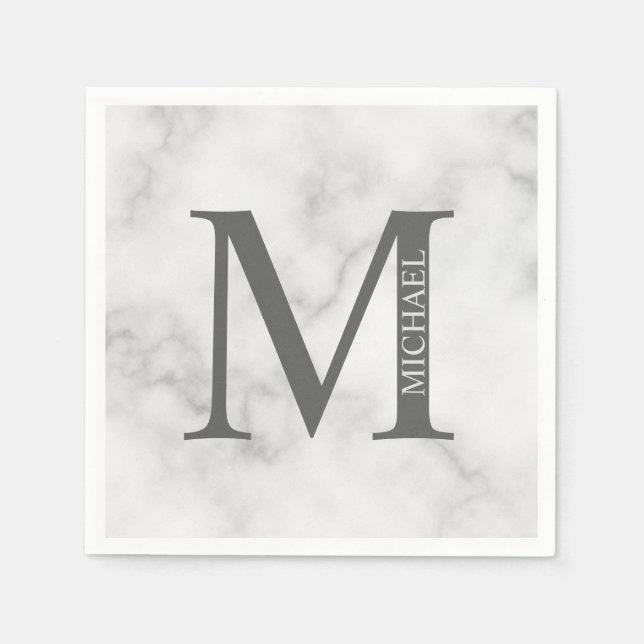 White Marble Personlig Monogram och Namn Pappersservett (Framsidan)