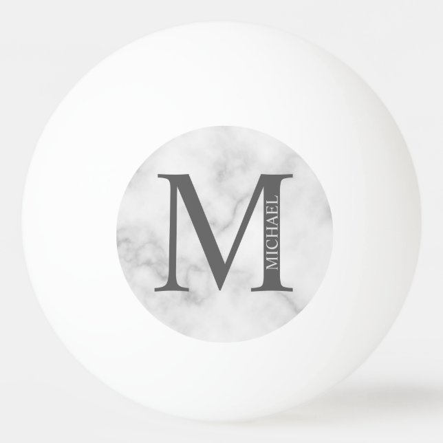 White Marble Personlig Monogram och Namn Pingisboll (Framsidan)