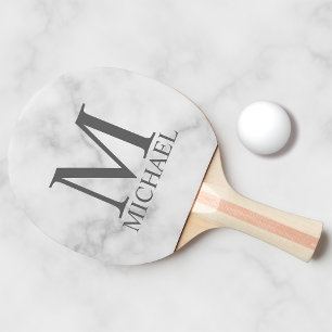 White Marble Personlig Monogram och Namn Pingisracket