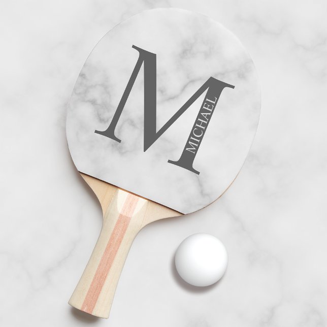 White Marble Personlig Monogram och Namn Pingisracket (Skapare uppladdad)