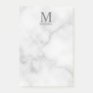 White Marble Personlig Monogram och Namn Post-it Block